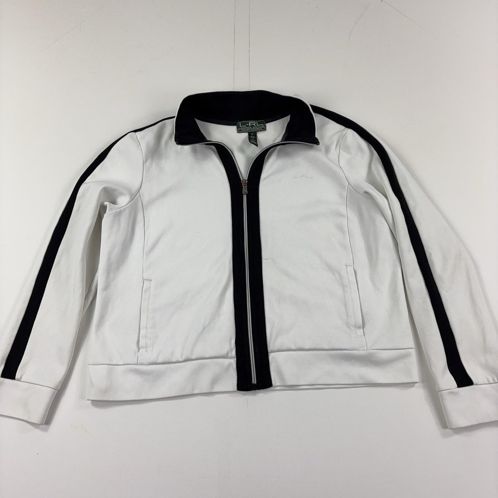 Lauren Ralph Lauren Active Track Jacket Womens XL White Black Full Zip Stripe